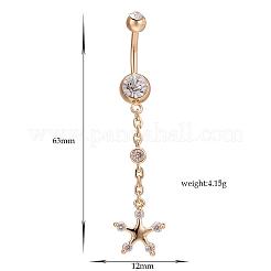 ピアスジュエリー18KGP本金メッキ真鍮ラインストーン星バナナバーベルへそピアス  クリスタル  63x12mm  バーの長さ: 3/8