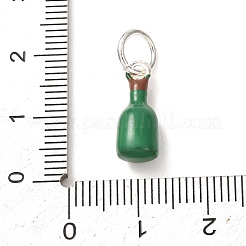 真鍮製エナメルペンダント  ボトルと笑顔のチャーム  プラチナ  シーグリーン  16x6mm  穴：5mm&nbsp;KK-CBA260B-01P
