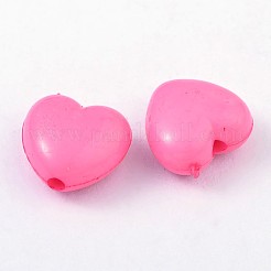 不透明なアクリルビーズ  ハート  ショッキングピンク  10x11x6mm  穴：2mm  約1267個/500g&nbsp;SACR-10X11-7
