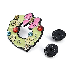 クリスマスシリーズ エナメルピン  黒合金ラインストーンブローチ  クリスマスリース  30x31.5mm&nbsp;JEWB-Z033-02EB-B