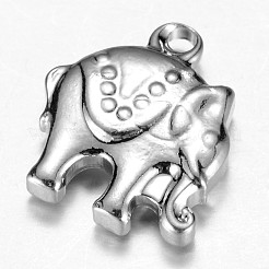 変色しにくい304ステンレススチールチャーム  象  ステンレス鋼色  13x12x3mm  穴：1mm&nbsp;STAS-G073-02P