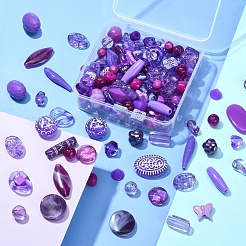 100グラムのアクリルビーズ  混合図形  パープル  5.5~28x6~20x3~11mm  穴：1~5mm&nbsp;SACR-YW0001-41G