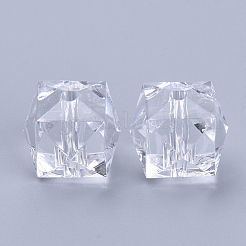 透明なアクリルビーズ  多面カット  キューブ  透明  8x8x7.5mm  穴：1.6mm  約1730個/500g&nbsp;TACR-Q259-8mm-V01-01