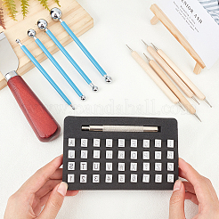 DIYの文字と数字のスタンピングパンチツールセット  炭素鋼革スカイビングナイフ  ステンレス鋼ポリマークレイツール  プラチナ＆ステンレス鋼色  10x8x13.5mm  94x8mm  1セット&nbsp;TOOL-PH0017-51