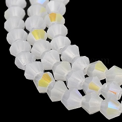 ジェイド風電気メッキガラスビーズ連売り  ABカラーメッキ  多面カット  双円錐形  ホワイト  4x4mm  穴：0.8~1mm  約75~78個/連  28~29cm&nbsp;EGLA-A039-J4mm-L06