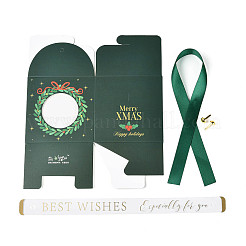 クリスマス折りたたみギフトボックス  透明な窓とリボン付き  ギフトラッピングバッグ  プレゼント用キャンディークッキー  クリスマスリース  9x9x15cm&nbsp;CON-M007-01B
