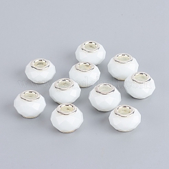 カット加工ガラスヨーロピアンビーズ  大穴ビーズ  銀トーン真鍮コアと  ロンデル  ホワイト  13.5~14x8.5~9mm  穴：5mm&nbsp;GPDL-E004-01E