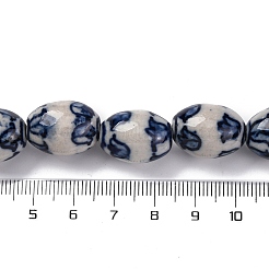 手作り青と白の陶器ビーズ  混合模様  オーバル  プルシアンブルー  18~20x14~15mm  穴：1.8mm  約19~20個/連  36.5~37.5cm&nbsp;PORC-I027-16B