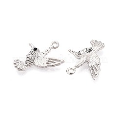 合金&クリスタルラインストーンペンダント  鳥のチャーム  プラチナ  24x19.5x3mm  穴：1.6mm&nbsp;PALLOY-T095-09P