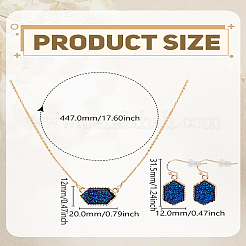 女性用六角形合金樹脂ペンダントネックレスとダングルイヤリングセット  ブルー  17.60インチ（44.7cm）&nbsp;SJEW-LP0001-52C