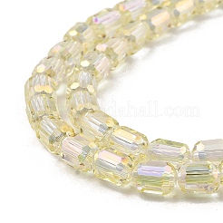 電気メッキ透明ガラスビーズ連売り  多面カット  コラム  シャンパンイエロー  5.5x4mm  穴：1mm  約75個/連  15.55~15.67インチ（39.5~39.8cm）&nbsp;GLAA-C029-02A-08