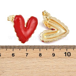 真鍮エナメルハートスタッドピアス  18KGP本金メッキ  レッド  21x21mm&nbsp;EJEW-L273-01G-01