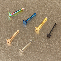 304ステンレススチール製スターノーズボーンリング  ローズゴールド  7mm  ピン：0.8mm  ヘッド：3mm&nbsp;WGFF656-03