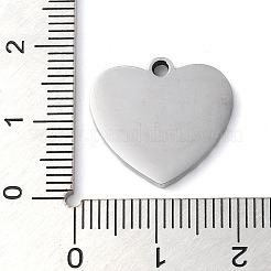変色しない304ステンレススチールペンダント  ハートチャーム  ステンレス鋼色  17x18x2mm  穴：1.6mm&nbsp;STAS-D025-01P-01