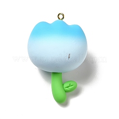PVC プラスチックと樹脂の大きなペンダント  鉄ループ付き  チューリップ  ブルー  59x40x31mm  穴：2.6mm&nbsp;LS-PVC-K001-01D