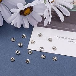 チベット風ビーズキャップ  カドミウムフリー＆ニッケルフリー＆鉛フリー  6  - 花びらの花  アンティークシルバー  7x3mm  穴：2mm&nbsp;AA188-AS-NR