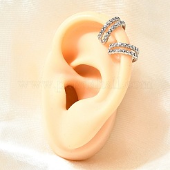 304ステンレススチールラインストーンカフイヤリング  2層C字型  ステンレス鋼色  13.5x5mm&nbsp;EJEW-L313-04P