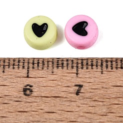 不透明なアクリルビーズ  フラットラウンド＆ハート  ミックスカラー  7x3.5~4mm  穴：1.5mm  約3570個/500g&nbsp;AC-N167-03