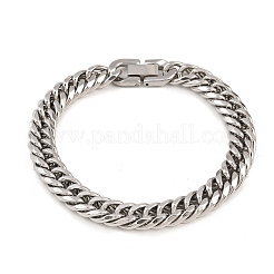 304ステンレススチールキューバチェーンブレスレット  手動研磨  ステンレス鋼色  8-1/8インチ（20.5cm）&nbsp;BJEW-G766-01P-01