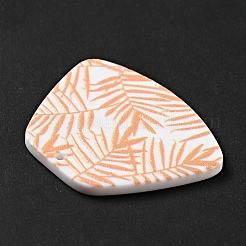 印刷されたアクリルパーツ  葉模様の台形  砂茶色  27x33x2mm  穴：1.5mm&nbsp;SACR-G018-08B