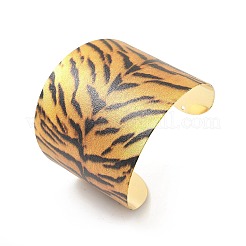 女性用合金オープンカフバングル  ヒョウ柄  ゴールドカラー  2-3/8インチ（5.9cm）  内径：2-3/8インチ（6.1cm）&nbsp;BJEW-K272-03G