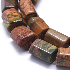 天然多色碧玉/ピカソストーン/ピカソ碧玉ビーズ連売り  六角柱  9~12x8~10mm  穴：0.7mm  約31~32個/連  16.5インチ（42cm）&nbsp;G-K293-J03-A
