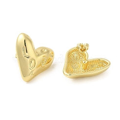 ラックメッキ真鍮ハートスタッドピアス  カドミウムフリー＆鉛フリー  18KGP本金メッキ  19.5x21.5mm&nbsp;EJEW-D073-08G