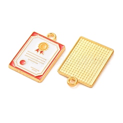 卒業シーズン向け合金ペンダント  エナメル  表彰状のチャーム  ゴールドカラー  21x14.5x2mm  穴：1.8mm&nbsp;AL-B001-01G-B