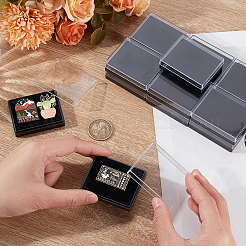 プラスチックバッジ収納ボックス  バッジギフトケース、内側にトレイ付き  長方形  ブラック  4.2x5.35x1.55cm&nbsp;CON-WH0086-121E