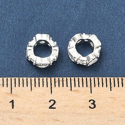 真鍮マイクロパヴェキュービックジルコニアロンデルヨーロピアンビーズ  ハートに大きな穴ビーズ  長持ちメッキ  鉛フリー＆カドミウムフリー  ラックめっき  925銀メッキ  8.5x8mm  穴：4.7mm&nbsp;KK-H532-33S