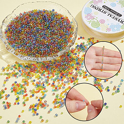 ガラスシードビーズ60g  トランス。光沢の色  ラウンド  ミックスカラー  2mm  穴：1mm&nbsp;SEED-SC0001-64B