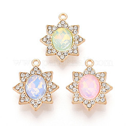 合金ガラスペンダント  ラインストーン付き  カドミウムフリー＆鉛フリー  花のチャーム  ミックスカラー  22x18x6mm  穴：1.6mm&nbsp;X-PALLOY-N176-64KCG