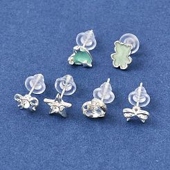 女性用合金エナメルスタッドピアス  スターリングシルバーラインストーンスタッドピアス925個  銀  7~8.5x7~8.5mm  3のペア/セット&nbsp;AL-CBA004A-03S