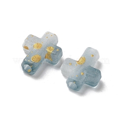 グラデーションカラー透明アクリルビーズ  金色の箔付き  クロス  アクア  16x12.5x4.5mm  穴：2.5mm  約：28個/ 10 G&nbsp;X1-OACR-M023-03F