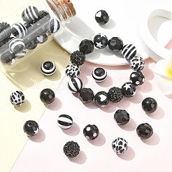 100個の不透明なアクリルビーズ  ラウンド  ブラック  15~16mm  穴：2~3mm&nbsp;OACR-CJ0002-50