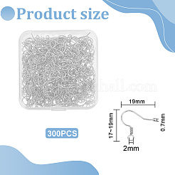 304ステンレススチールピアスフック300個  耳ワイヤー  水平ループ付き  ステンレス鋼色  17~19x19mm  穴：2mm  21ゲージ  ピン：0.7mm&nbsp;STAS-UN0058-77