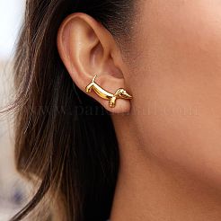 女性用304ステンレススチール製犬用スタッドピアス  18KGP本金メッキ  13.2x28.5mm&nbsp;UX9475