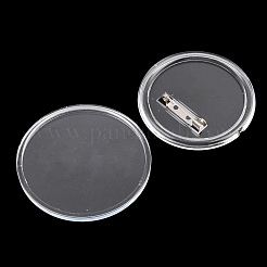 無地のフラットラウンド型アクリル製ボタンピンバッジ（鉄製ピン付き）  写真ボタンブローチピン用のブローチカボションセッティング  透明  58x6mm&nbsp;FIND-L029-01P-02