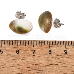 貝殻のスタッドピアス  半円  女性用304ステンレススチールスタッドピアス  ステンレス鋼色  11~14x13~15mm&nbsp;EJEW-JE07325