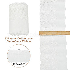 7.5ヤードのコットンレース刺繍フラワーリボン  衣料品用  ゴーストホワイト  6-1/8インチ（155mm）&nbsp;OCOR-DC0001-13