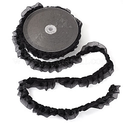 1層プリーツサテンオーガンジーリボン2本  プラスチックスプール付き  ブラック  1-5/8インチ（40mm）&nbsp;ORIB-TA0001-06B