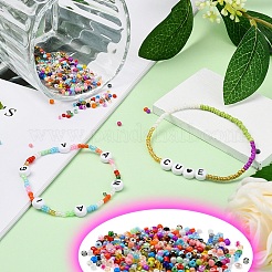 DIYジュエリー作成キット  12/0つの丸いガラスシードビーズを含む  フラットラウンドアクリルビーズ  合金のチベット風チャーム  弾性水晶の線  試験チューブ  ピンセット  はさみと針  合金製カニカン  鉄オープン丸カン  ミックスカラー  ビーズ：38660個/セット&nbsp;DIY-YW0003-34