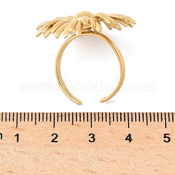 304ステンレススチール製調節可能な女性用オープンカフリング  花  ゴールドカラー  24.5x26.5mm  内径: 調節可能&nbsp;RJEW-K293-04G