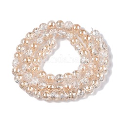 電気メッキクラックルガラスビーズ連売り  半分メッキ  ラウンド  桃パフ  6~6.5mm  穴：1~1.2mm  約65~67個/連  14.76~15.16インチ（37.5~38.5cm）&nbsp;X-EGLA-N014-6mm-02