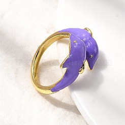 真鍮エナメルカフリング  イルカ  ラックめっき  長持ちメッキ  カドミウムフリー＆鉛フリー  18KGP本金メッキ  ミックスカラー  内径：17mm&nbsp;RJEW-P166-04G