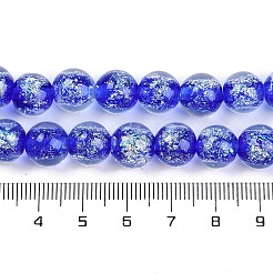 手作りの金箔ランプワークビーズ連売り  ラウンド  ブルー  10mm  穴：1.8mm  約50個/連  186.61''（474センチメートル）&nbsp;LAMP-Q002-01E