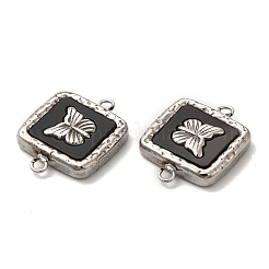 304ステンレススチールコネクタチャーム  黒のアクリルとシェル付き  蝶の四角いリンク  ステンレス鋼色  13x17x3mm  穴：1.5mm&nbsp;STAS-A079-06P