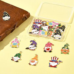 24個8スタイルアロイエナメルペンダント  鉛フリー＆カドミウムフリー  ノームチャーム  ゴールドカラー  ミックスカラー  29.8~30x15~23x1.2mm  穴：1.6~1.8mm  3個/スタイル&nbsp;ENAM-FS0002-80