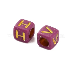 不透明なアクリルビーズ  文字付きのキューブ  ゴールドライン入り  古いレース  6x6x9mm  穴：3mm  約3125個/500g&nbsp;OACR-H046-01B