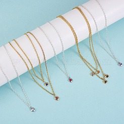 DIY ハート 誕生石 チャーム ネックレス メイキング キット  304ステンレススチールラインストーンチャームを含む  鉄のアズキチェーンとロブスタークロウクラスプ  ミックスカラー  8.2x7.2x3.2mm  穴：1mm&nbsp;DIY-SZ0009-31